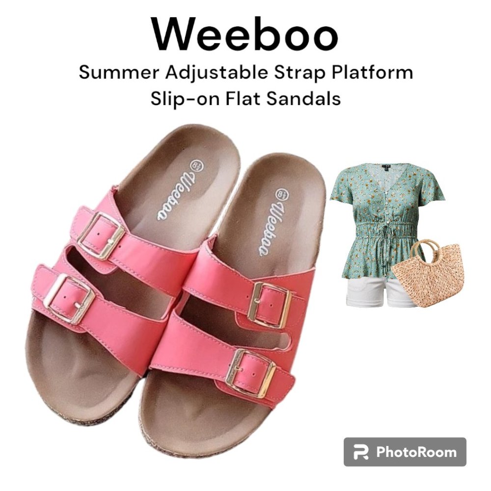 Weeboo Summer Adjustable Strap Platform Slip-on Flat Sandals